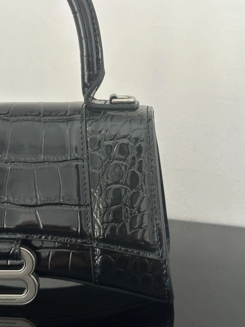 Bold Balenciaga Crocodile-Pattern Hourglass Bag - XS Black Leather 72614