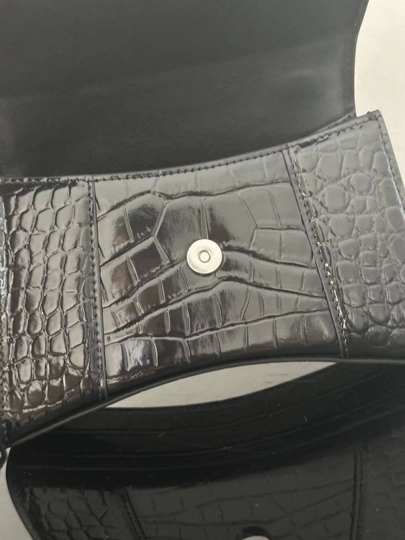Bold Balenciaga Crocodile-Pattern Hourglass Bag - XS Black Leather 72614