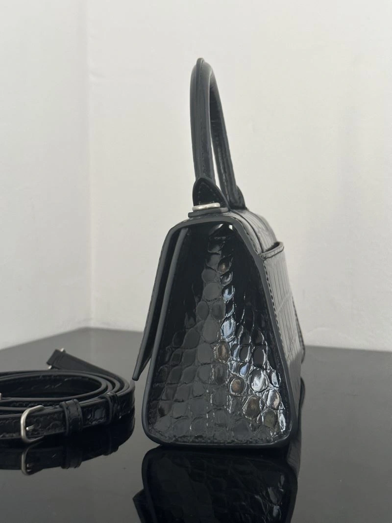 Bold Balenciaga Crocodile-Pattern Hourglass Bag - XS Black Leather 72614