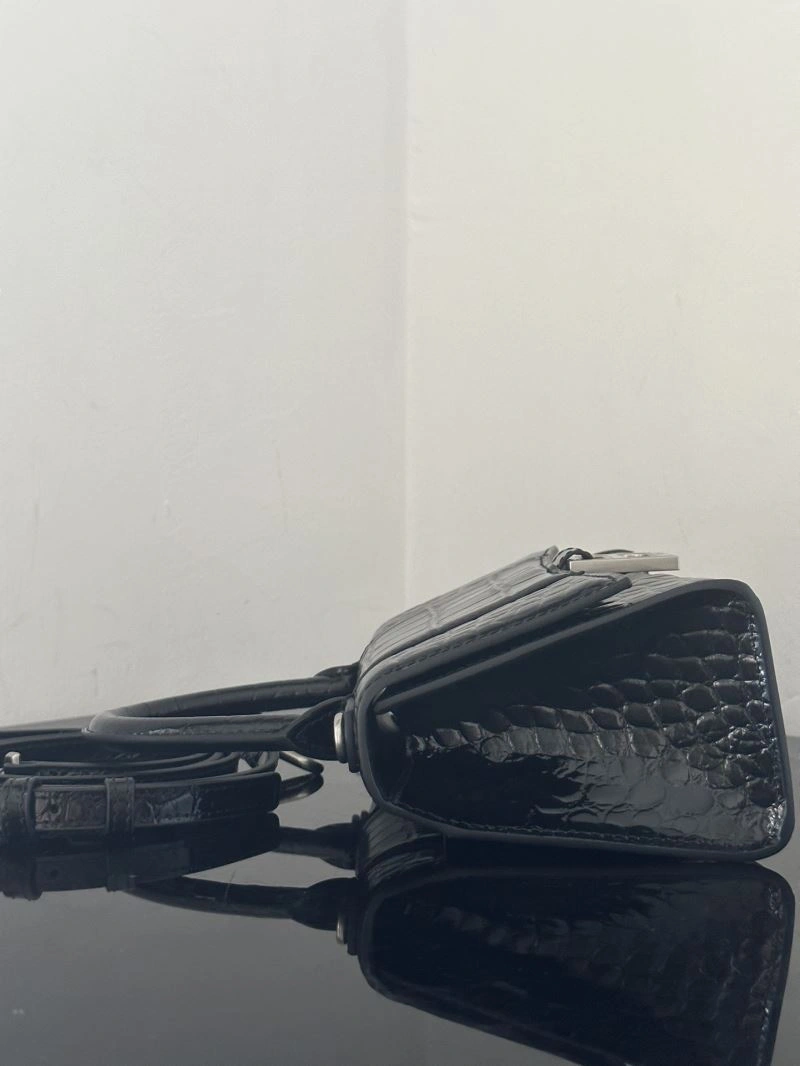 Bold Balenciaga Crocodile-Pattern Hourglass Bag - XS Black Leather 72614