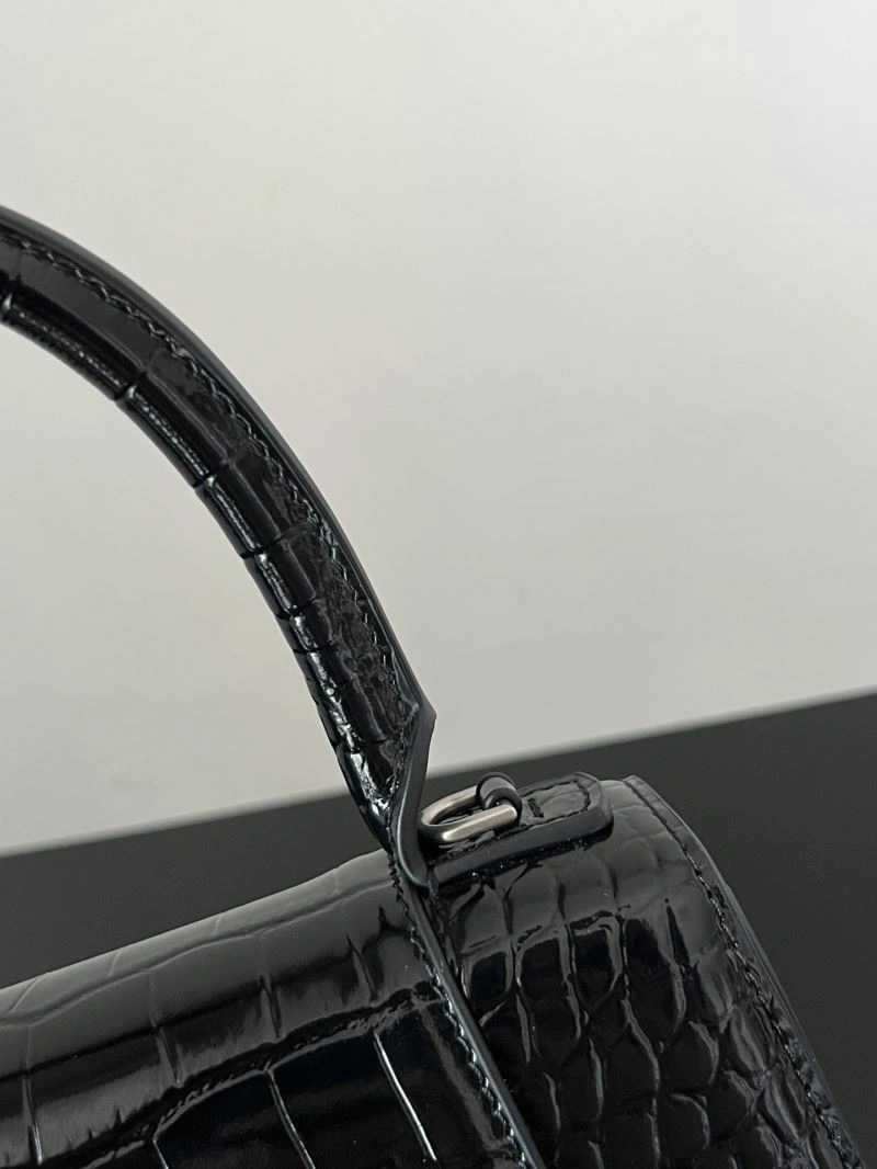 Bold Balenciaga Crocodile-Pattern Hourglass Bag - XS Black Leather 72614