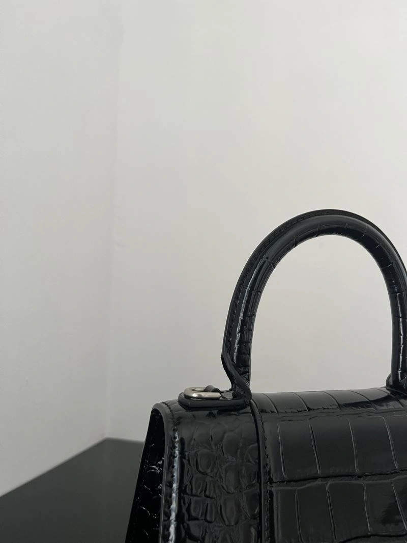 Bold Balenciaga Crocodile-Pattern Hourglass Bag - XS Black Leather 72614