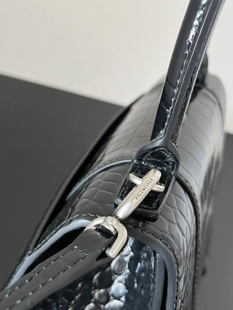 Bold Balenciaga Crocodile-Pattern Hourglass Bag - XS Black Leather 72614