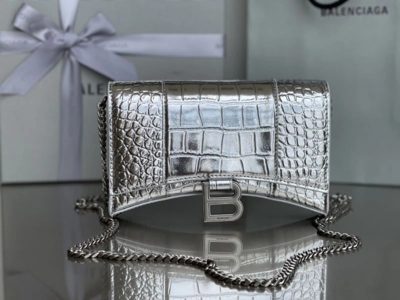 Balenciaga Crocodile Silver Hourglass Chain Bag with B-Shaped Pull Tab Trendsetting 78678