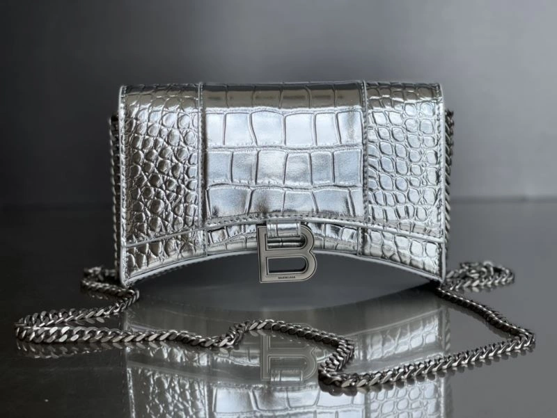 Balenciaga Crocodile Silver Hourglass Chain Bag with B-Shaped Pull Tab Trendsetting 78678