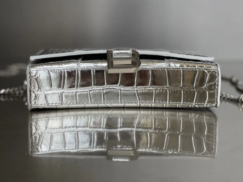 Balenciaga Crocodile Silver Hourglass Chain Bag with B-Shaped Pull Tab Trendsetting 78678