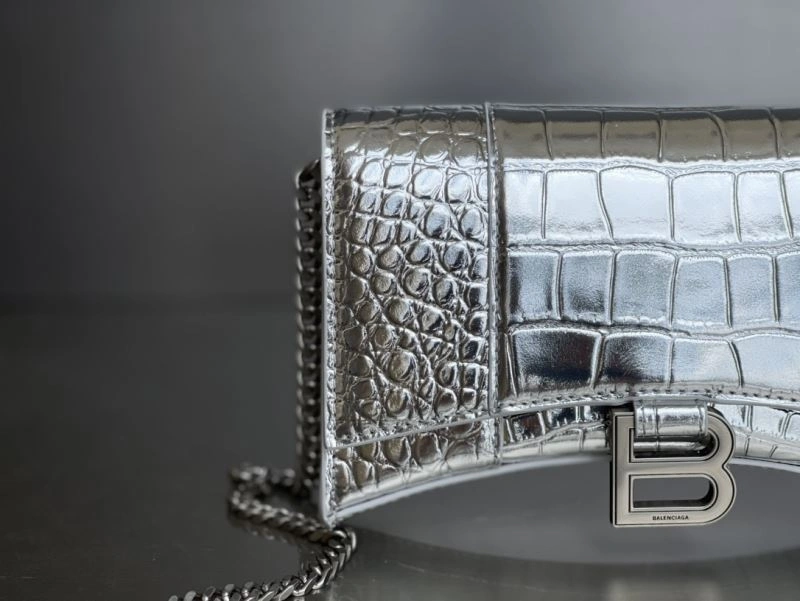 Balenciaga Crocodile Silver Hourglass Chain Bag with B-Shaped Pull Tab Trendsetting 78678
