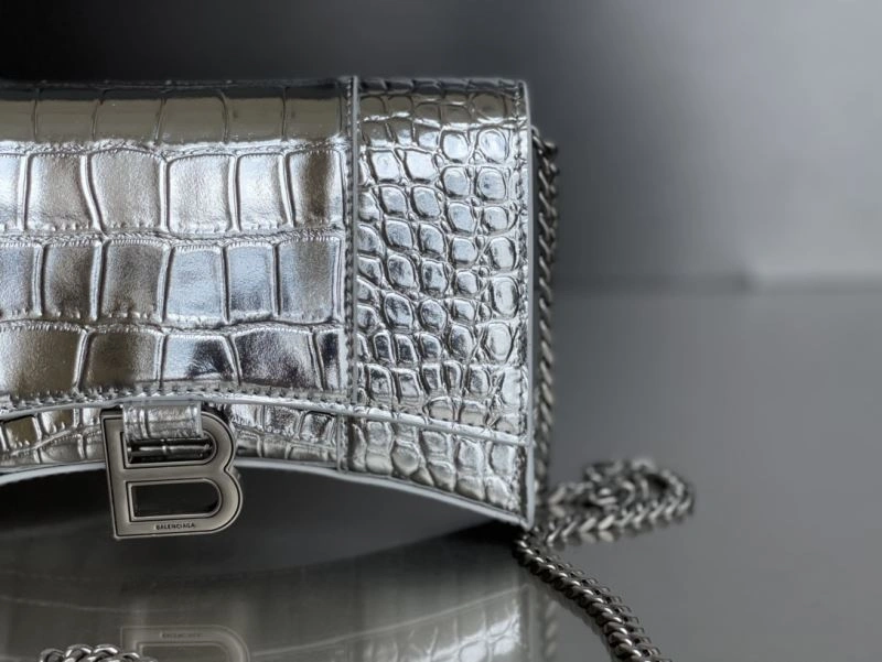 Balenciaga Crocodile Silver Hourglass Chain Bag with B-Shaped Pull Tab Trendsetting 78678