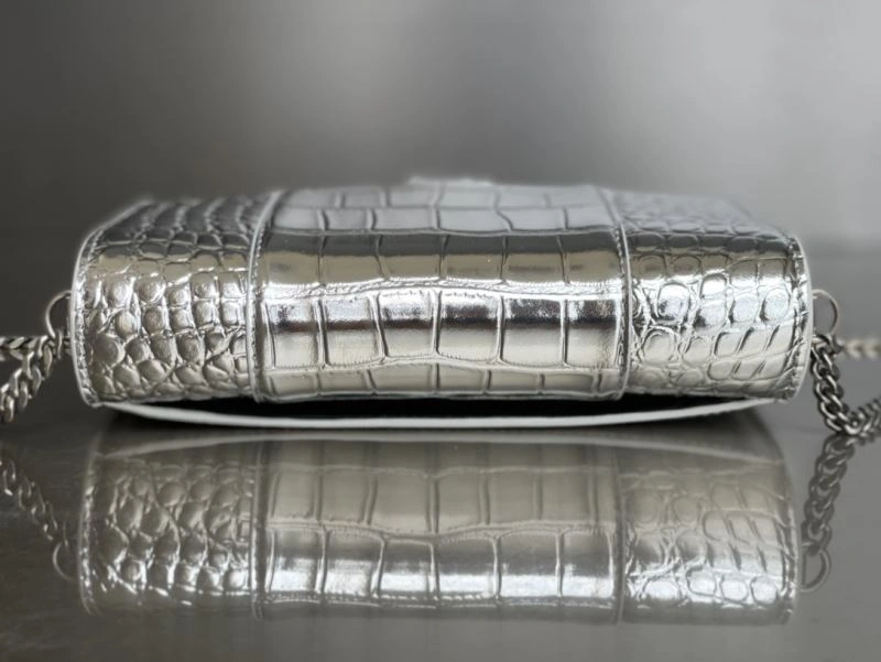 Balenciaga Crocodile Silver Hourglass Chain Bag with B-Shaped Pull Tab Trendsetting 78678