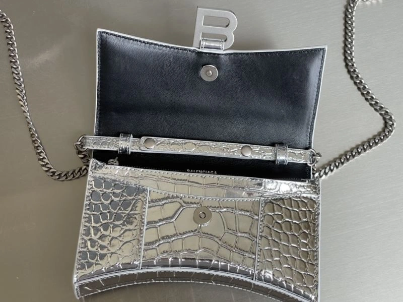 Balenciaga Crocodile Silver Hourglass Chain Bag with B-Shaped Pull Tab Trendsetting 78678