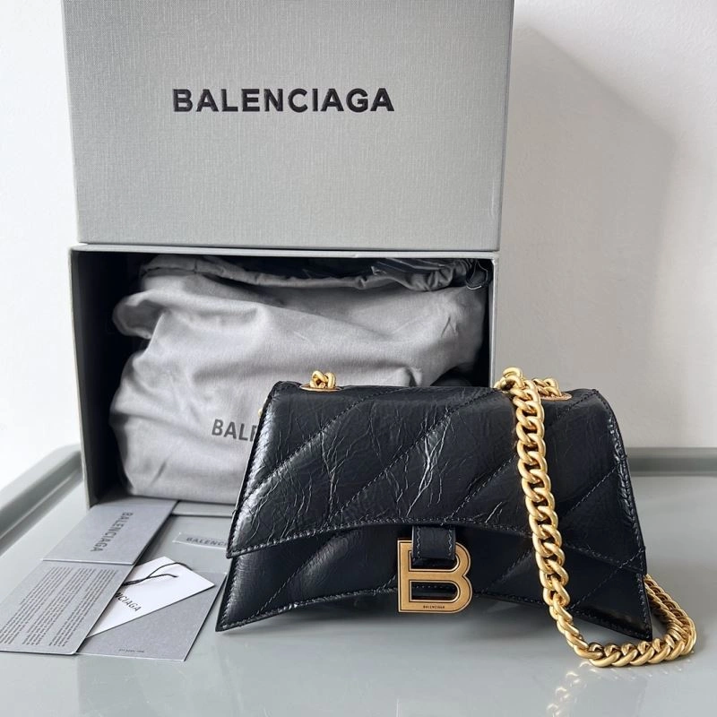 SmoothTexture Balenciaga Crush Mini Hourglass Bag with Metal Chain Strap 78662