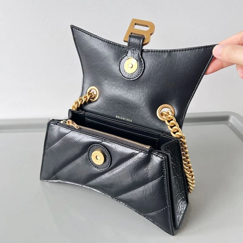 SmoothTexture Balenciaga Crush Mini Hourglass Bag with Metal Chain Strap 78662