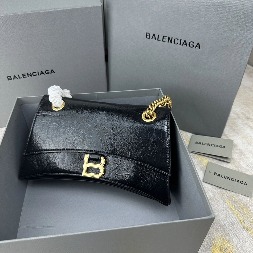 Snug Balenciaga Crush Pleated Black Sandglass Chain Bag 60945