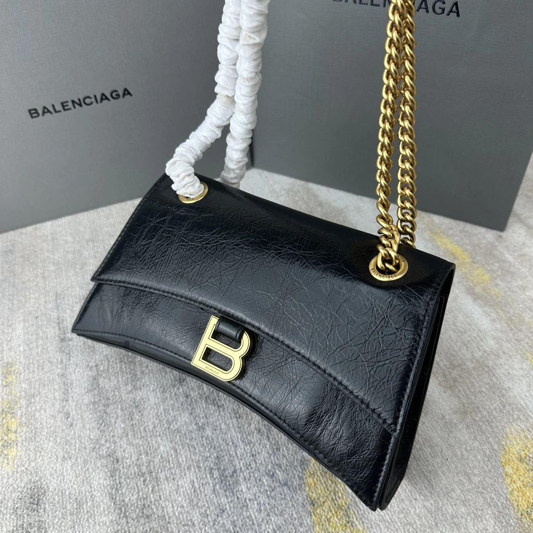 Snug Balenciaga Crush Pleated Black Sandglass Chain Bag 60945