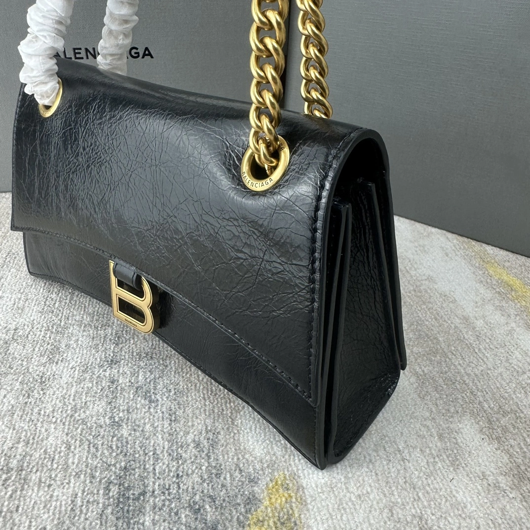 Snug Balenciaga Crush Pleated Black Sandglass Chain Bag 60945