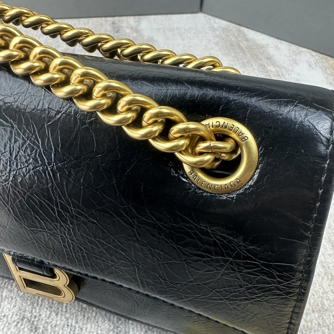 Snug Balenciaga Crush Pleated Black Sandglass Chain Bag 60945