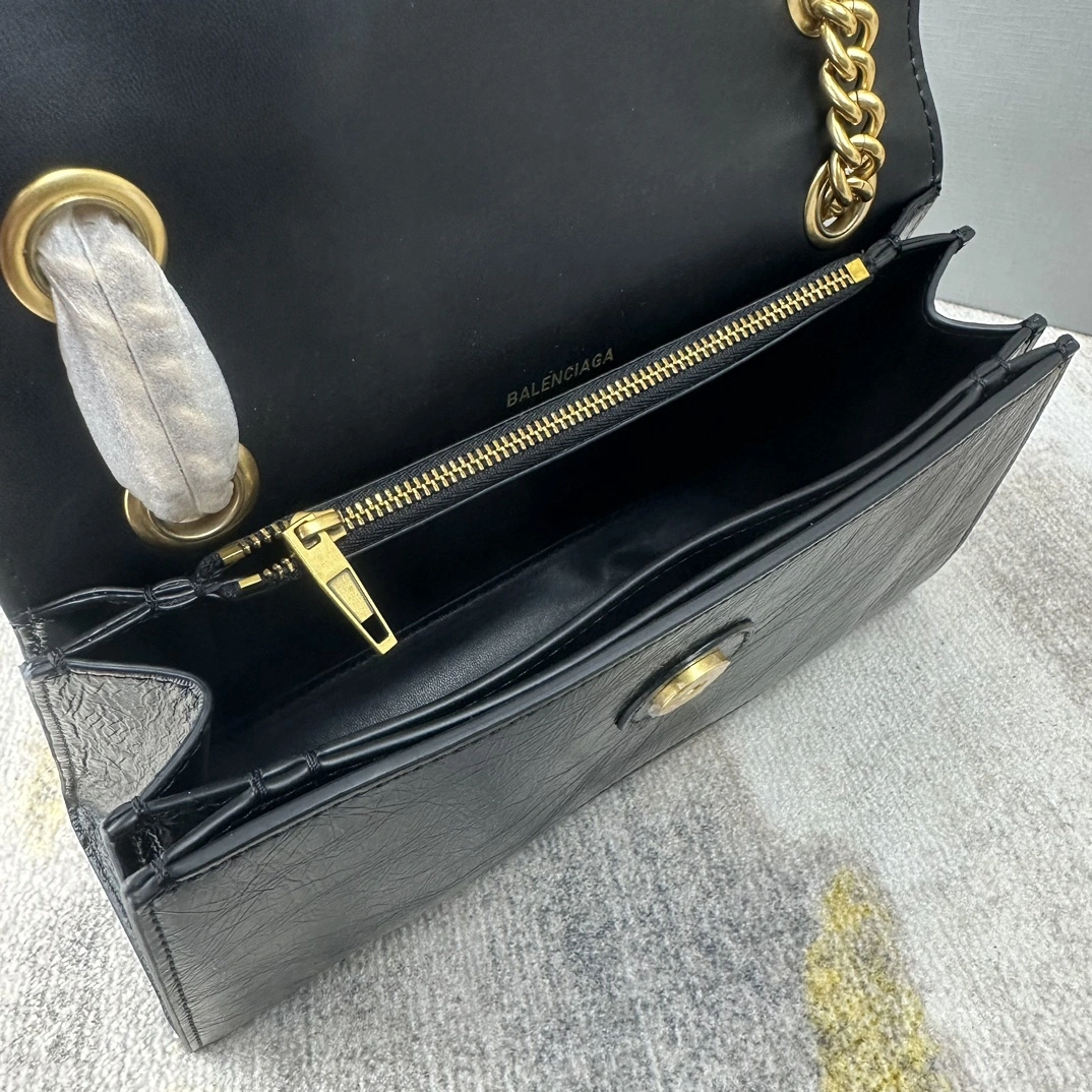 Snug Balenciaga Crush Pleated Black Sandglass Chain Bag 60945