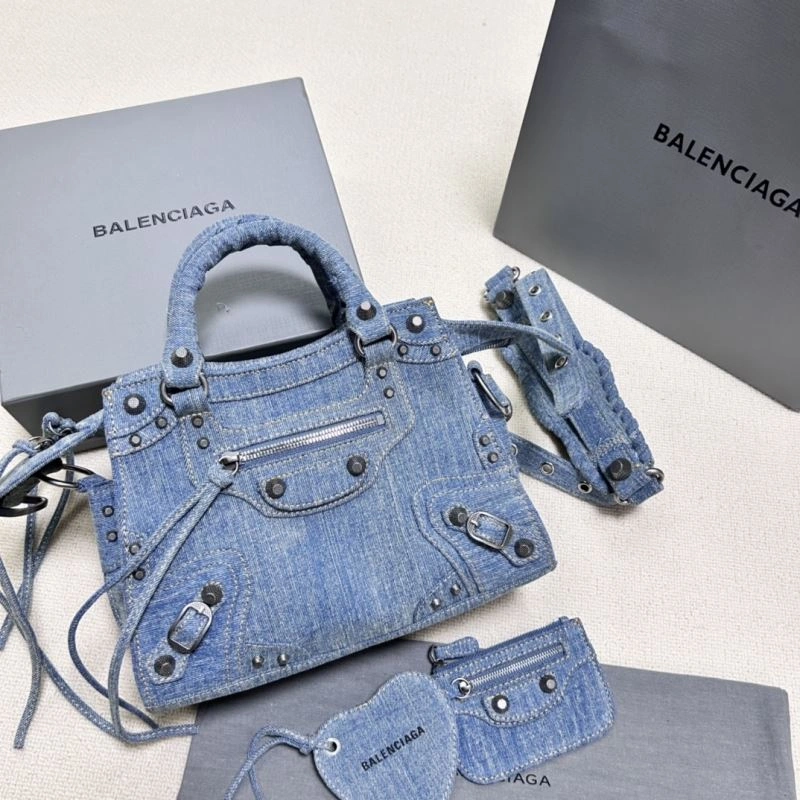 Balenciaga Denim Blue Cagole Motorcycle Bag with Rhinestones - XS Size WellDesigned 78786