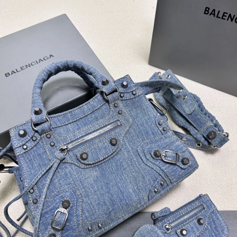 Balenciaga Denim Blue Cagole Motorcycle Bag with Rhinestones - XS Size WellDesigned 78786