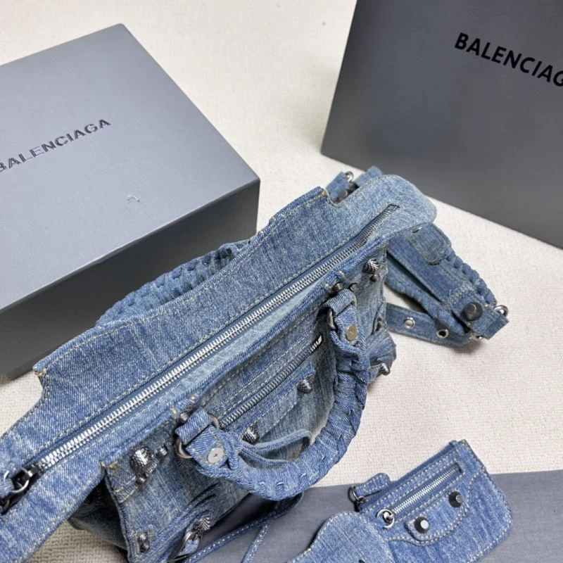 Balenciaga Denim Blue Cagole Motorcycle Bag with Rhinestones - XS Size WellDesigned 78786