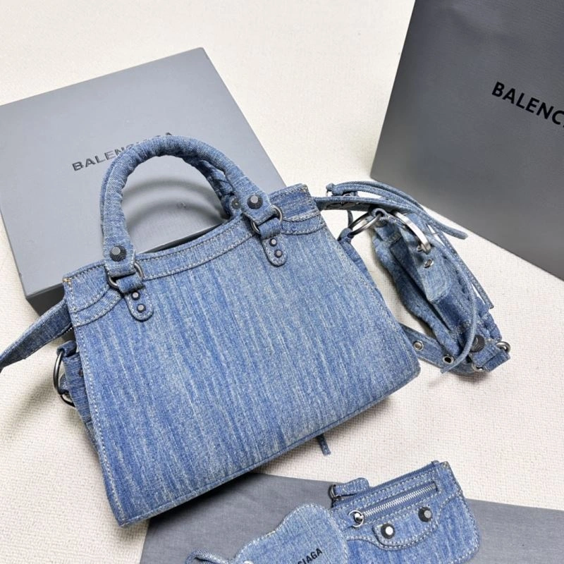 Balenciaga Denim Blue Cagole Motorcycle Bag with Rhinestones - XS Size WellDesigned 78786
