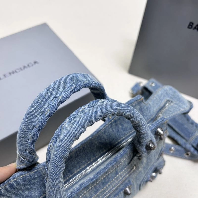 Balenciaga Denim Blue Cagole Motorcycle Bag with Rhinestones - XS Size WellDesigned 78786