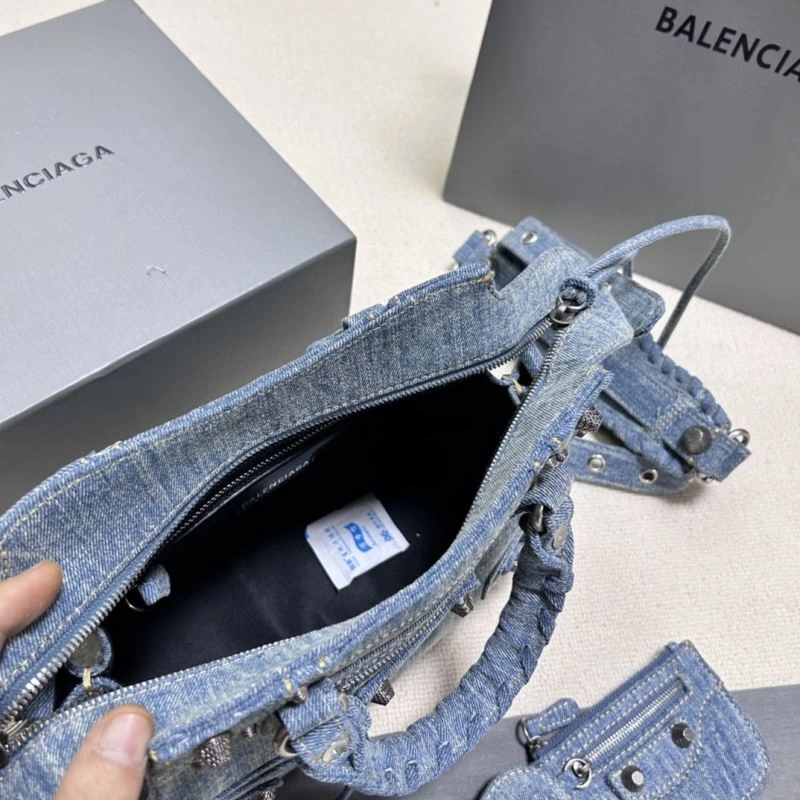 Balenciaga Denim Blue Cagole Motorcycle Bag with Rhinestones - XS Size WellDesigned 78786