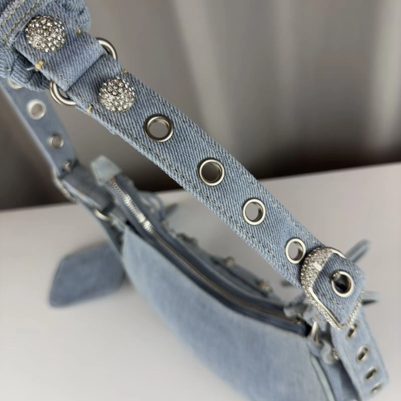 Cozy Balenciaga Denim Blue Le Cagole Half-Moon Crossbody Bag 78374
