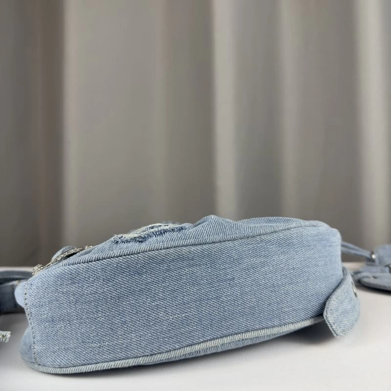 Cozy Balenciaga Denim Blue Le Cagole Half-Moon Crossbody Bag 78374