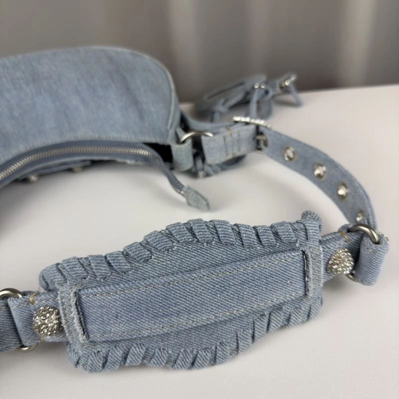 Cozy Balenciaga Denim Blue Le Cagole Half-Moon Crossbody Bag 78374