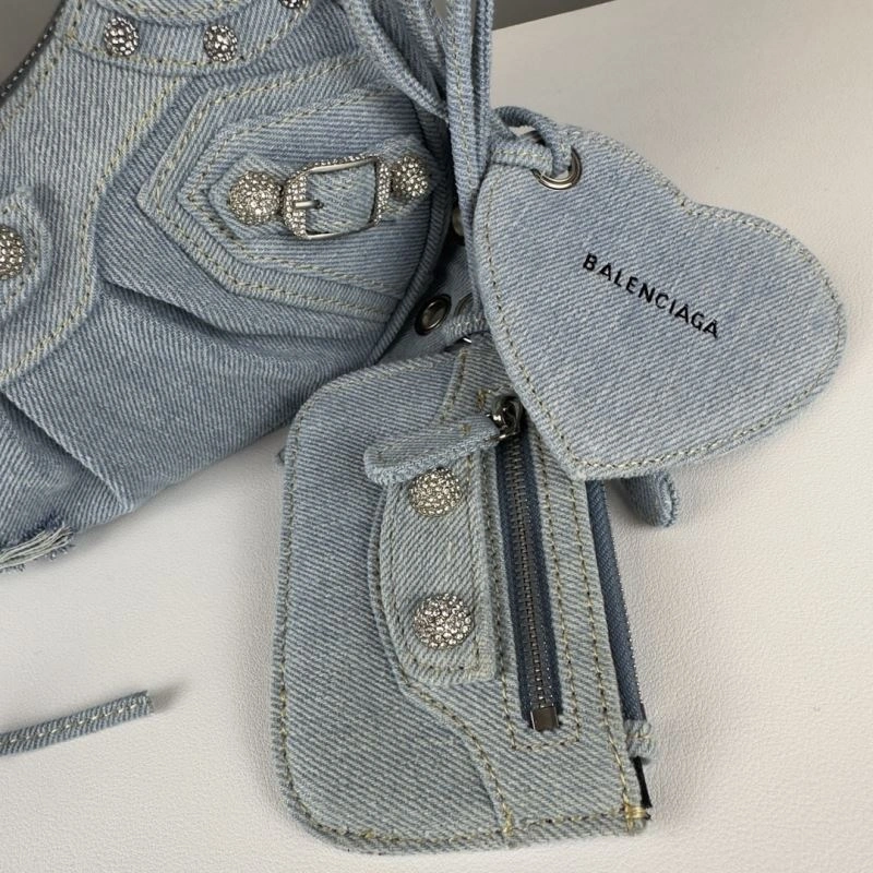 Cozy Balenciaga Denim Blue Le Cagole Half-Moon Crossbody Bag 78374