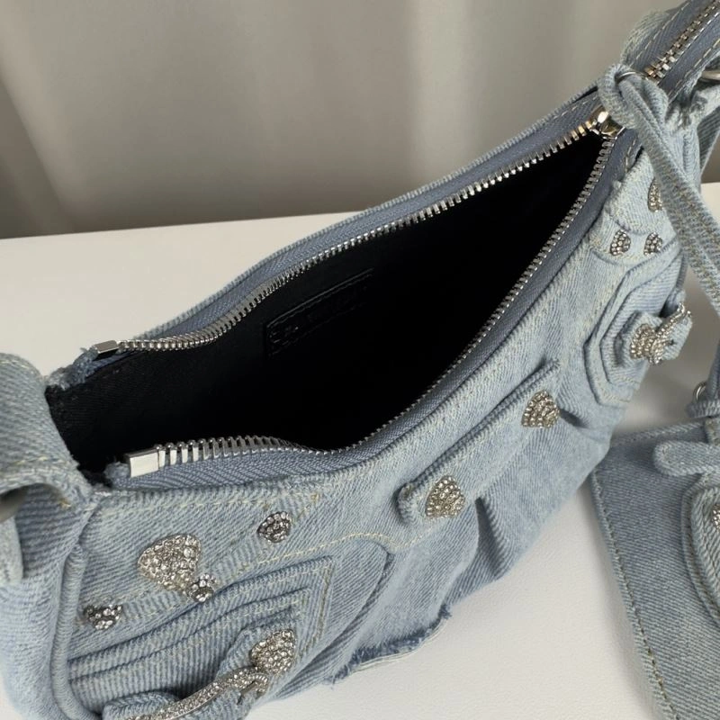 Cozy Balenciaga Denim Blue Le Cagole Half-Moon Crossbody Bag 78374