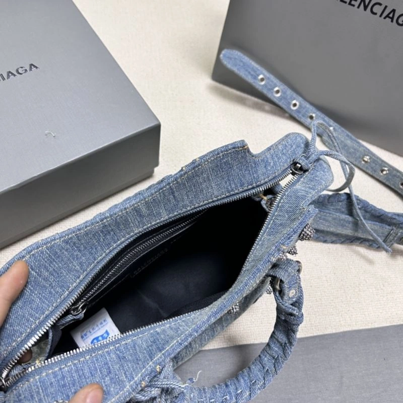 Upgraded Balenciaga Denim Blue Neo Cagole Motorcycle Bag with Rhinestones 78782