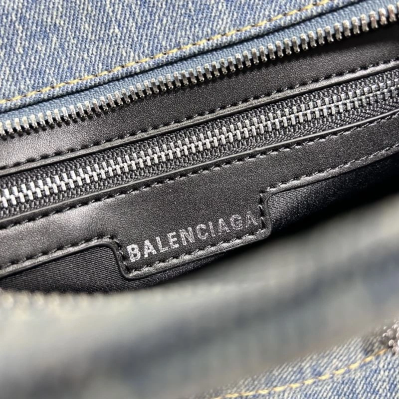 Upgraded Balenciaga Denim Blue Neo Cagole Motorcycle Bag with Rhinestones 78782