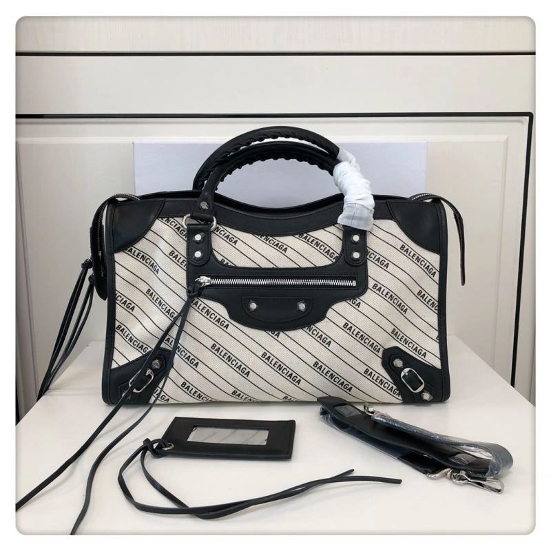 Balenciaga Diagonal Print Motorcycle Bag in Washed Canvas Breathable 78764