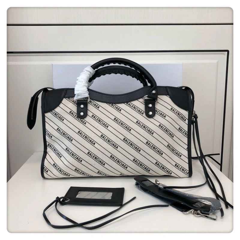 Balenciaga Diagonal Print Motorcycle Bag in Washed Canvas Breathable 78764