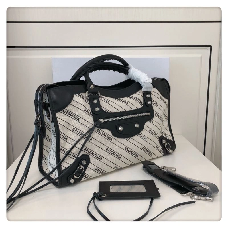 Balenciaga Diagonal Print Motorcycle Bag in Washed Canvas Breathable 78764