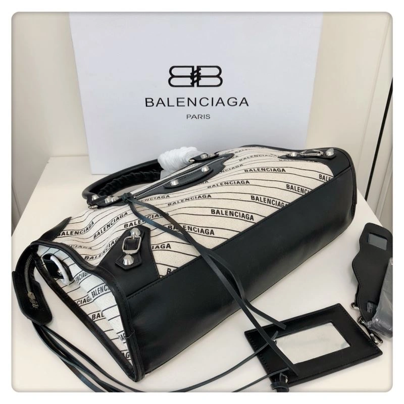 Balenciaga Diagonal Print Motorcycle Bag in Washed Canvas Breathable 78764