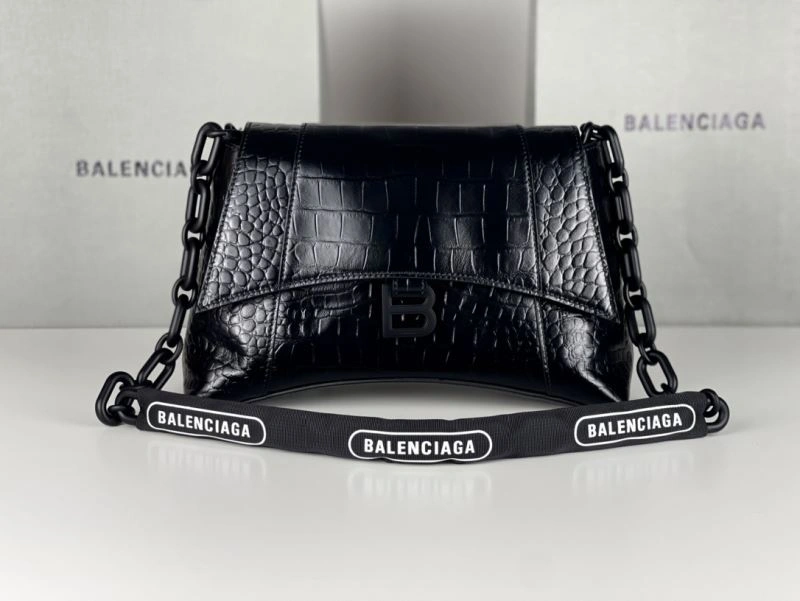 Seasonal Balenciaga Downtown Chain Shoulder Bag in Black Crocodile Leather 72574