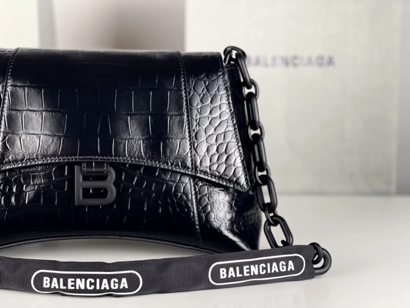Seasonal Balenciaga Downtown Chain Shoulder Bag in Black Crocodile Leather 72574