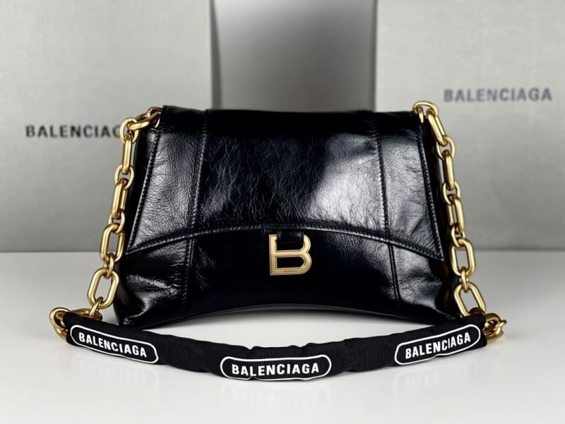Sustainable Balenciaga Downtown Chain Shoulder Bag in Black Gold Wax Leather 72578