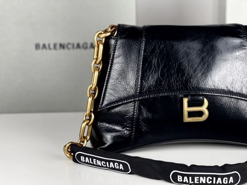 Sustainable Balenciaga Downtown Chain Shoulder Bag in Black Gold Wax Leather 72578