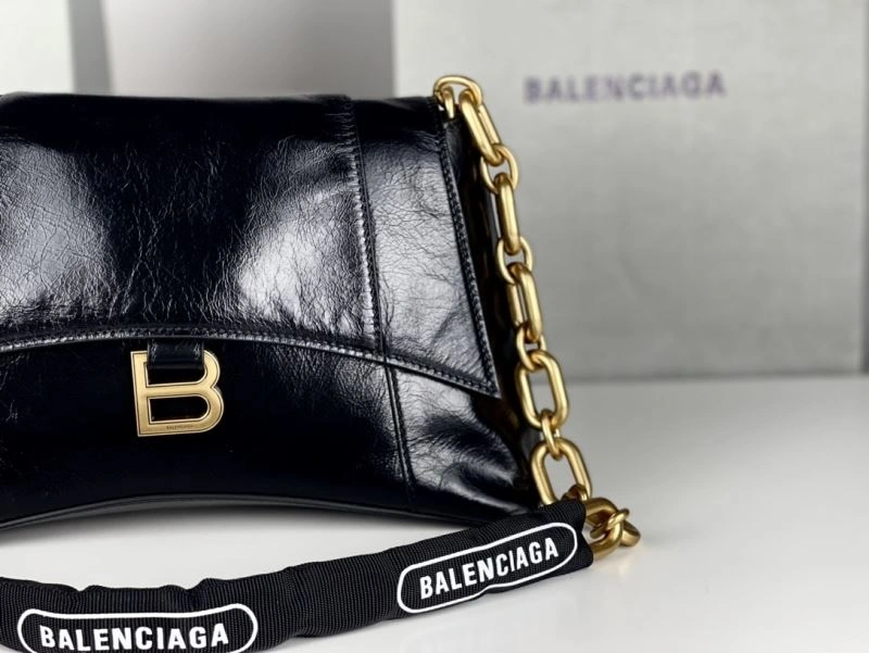 Sustainable Balenciaga Downtown Chain Shoulder Bag in Black Gold Wax Leather 72578