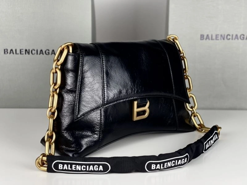Sustainable Balenciaga Downtown Chain Shoulder Bag in Black Gold Wax Leather 72578