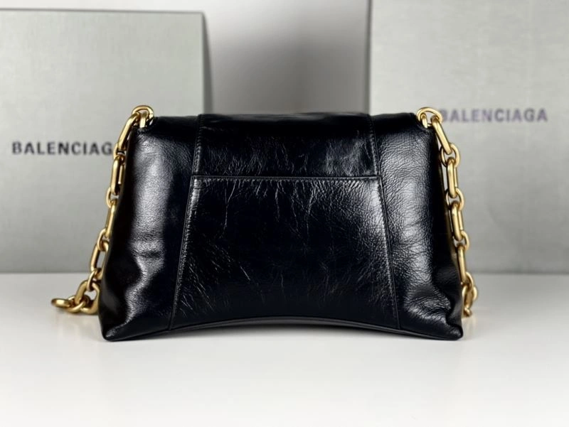 Sustainable Balenciaga Downtown Chain Shoulder Bag in Black Gold Wax Leather 72578