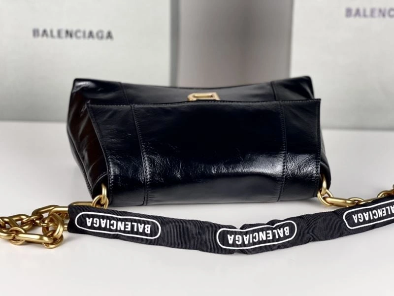 Sustainable Balenciaga Downtown Chain Shoulder Bag in Black Gold Wax Leather 72578