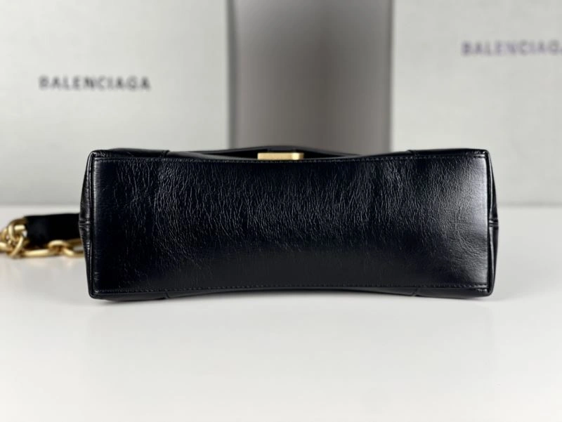 Sustainable Balenciaga Downtown Chain Shoulder Bag in Black Gold Wax Leather 72578
