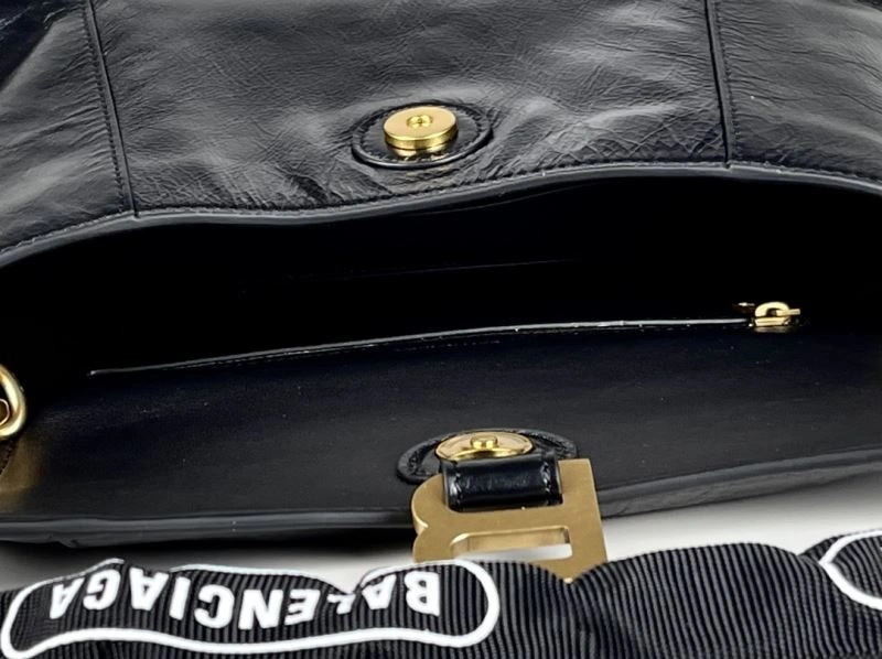 Sustainable Balenciaga Downtown Chain Shoulder Bag in Black Gold Wax Leather 72578
