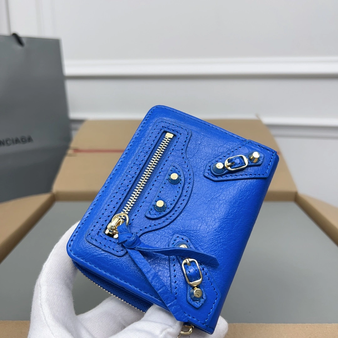 Balenciaga Electric Blue Retro Crackle Leather Wallet ZeroBulk 60840
