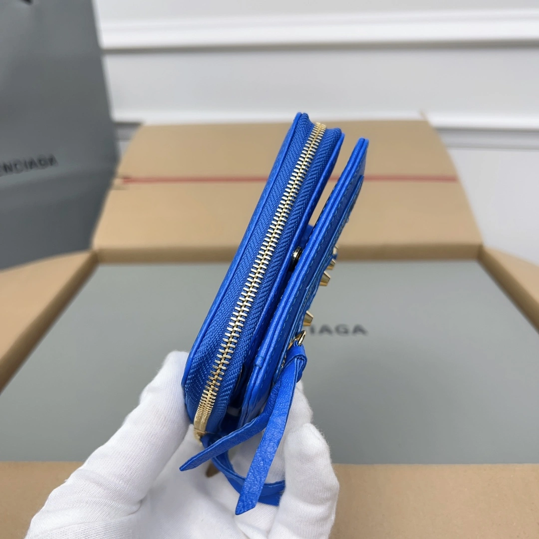 Balenciaga Electric Blue Retro Crackle Leather Wallet ZeroBulk 60840